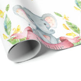 Pink White Gray Princess Elephant New Baby Wrapping Paper