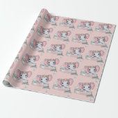 Personalized Name Elephant Baby Girl Pink & Gray Wrapping Paper (Unrolled)