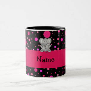 Personalized name elephant pink polka dots Two-Tone coffee mug