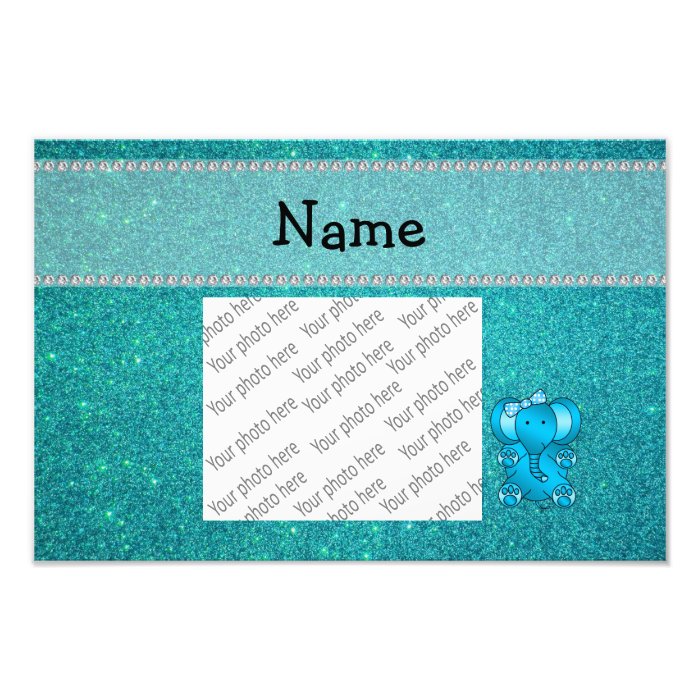 Personalized name elephant turquoise glitter art photo