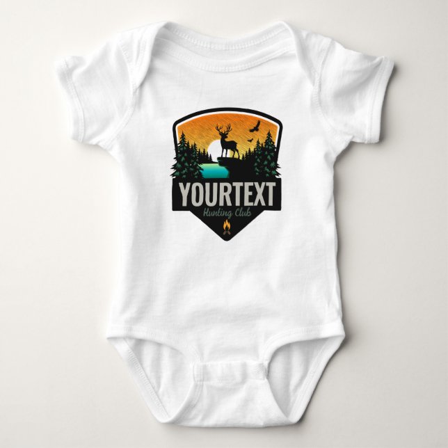 Personalized NAME Elk Hunting Wilderness Sunset Baby Bodysuit (Front)