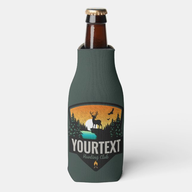 Personalized NAME Elk Hunting Wilderness Sunset Bottle Cooler (Bottle Front)