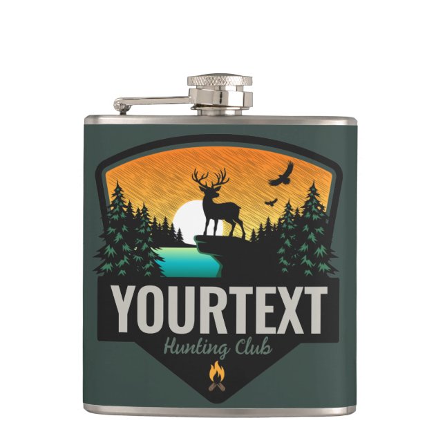 Personalized NAME Elk Hunting Wilderness Sunset Flask (Front)