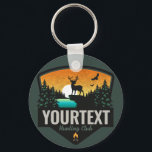 Personalized NAME Elk Hunting Wilderness Sunset Keychain<br><div class="desc">Personalized Hunter Deer Elk Hunting Club design -Elk with Antlers,  Green Pine Trees,  Gorgeous River and Golden Sunset - Customize with your Name or Custom Text!</div>