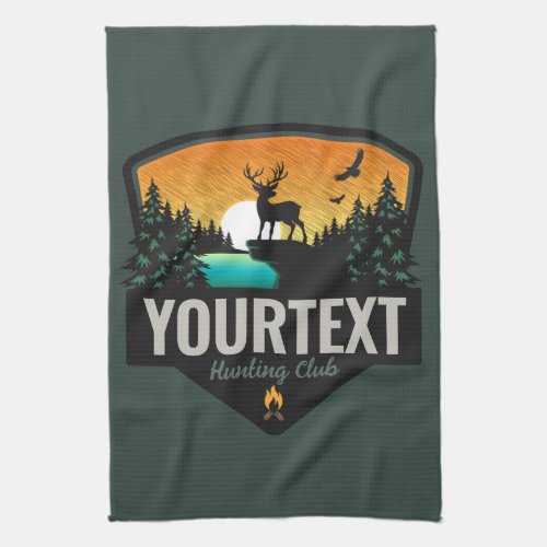 Personalized NAME Elk Hunting Wilderness Sunset Kitchen Towel