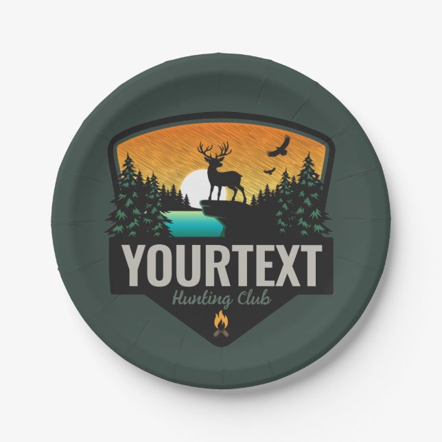 Personalized NAME Elk Hunting Wilderness Sunset Paper Plates (Front)