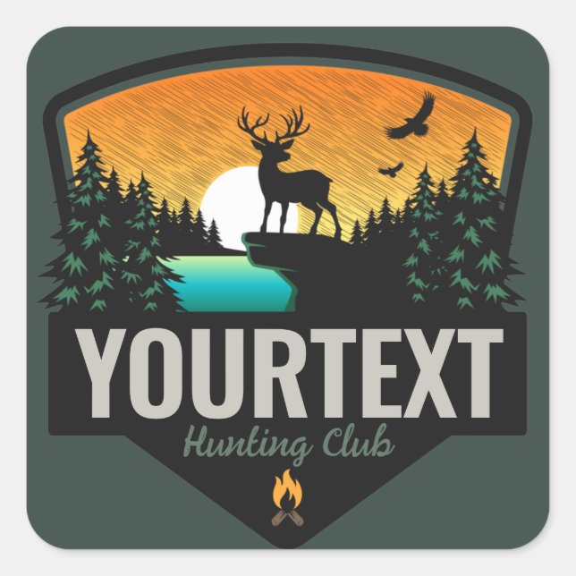 Personalized NAME Elk Hunting Wilderness Sunset Square Sticker (Front)