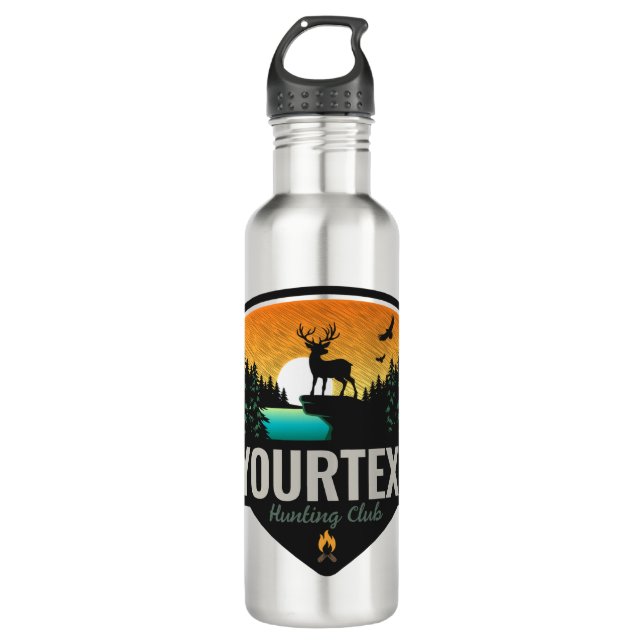 Personalized NAME Elk Hunting Wilderness Sunset Stainless Steel Water Bottle (Front)