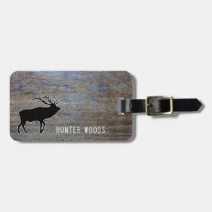Personalized Name Elk Rustic Wood Grain for Him Luggage Tag