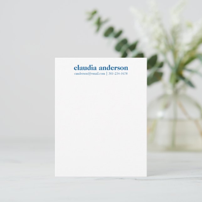 Personalized Name Email Phone Office School Blue Note Card (Standing Front)
