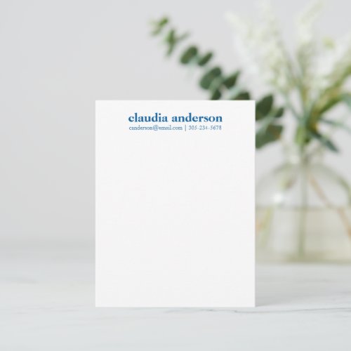 Personalized Name Email Phone Office School Blue Note Card