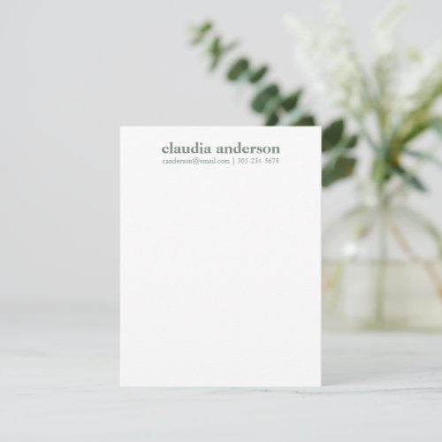 Personalized Name Email Phone Professional Sage Note Card