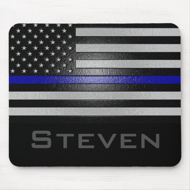 Personalized Name Embossed Thin Blue Line Flag Mouse Pad (Front)