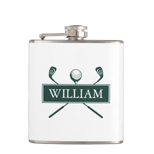 Personalized Name Emerald Green Clubs And Ball Flask