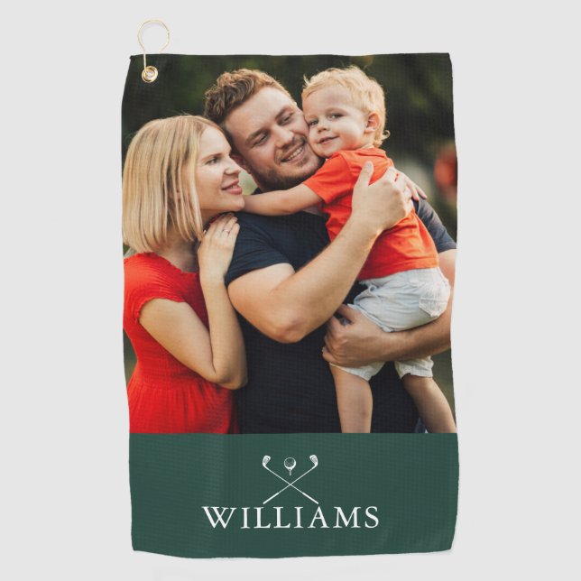 Personalized Name Emerald Green Photo Golf Towel (Front)