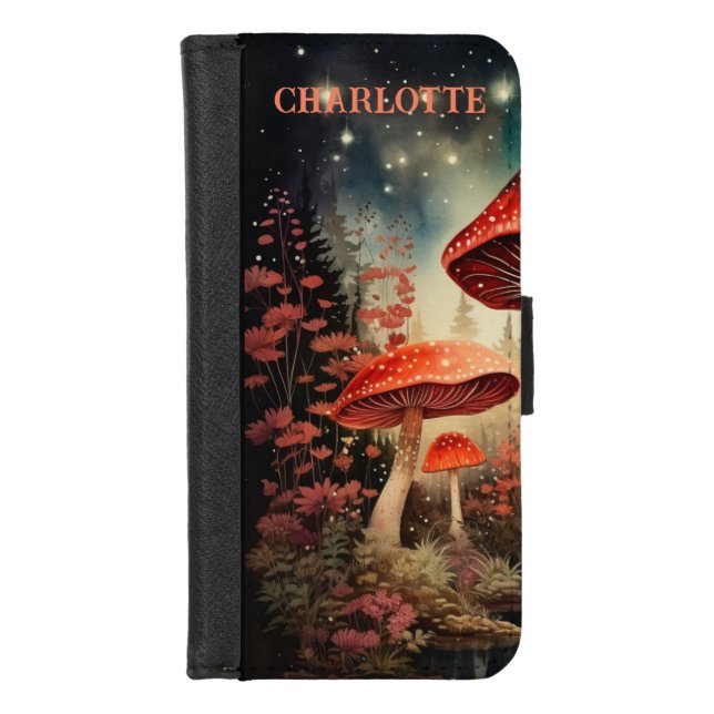 Personalized Name Enchanting Magic Fairy Mushroom iPhone Wallet Case (Front)