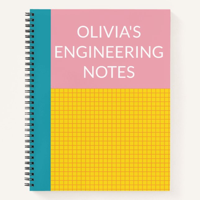 Personalized Name Engineering Graph Paper Pink Notebook (Front)