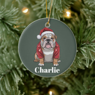Personalized Name English Bulldog Dog Christmas Ceramic Ornament