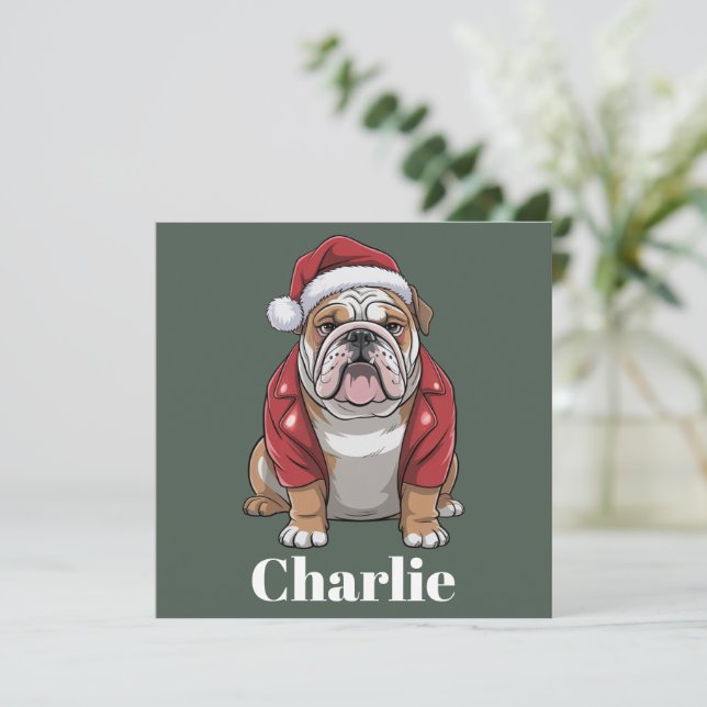 Personalized Name English Bulldog Dog Christmas  Holiday Card (Standing Front)