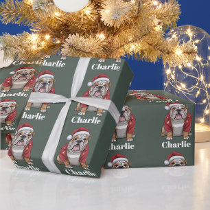 Personalized Name English Bulldog Dog Christmas  Wrapping Paper