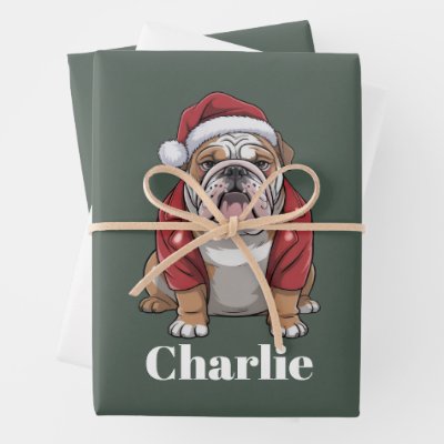 Personalized Name English Bulldog Dog Christmas  Wrapping Paper Sheets