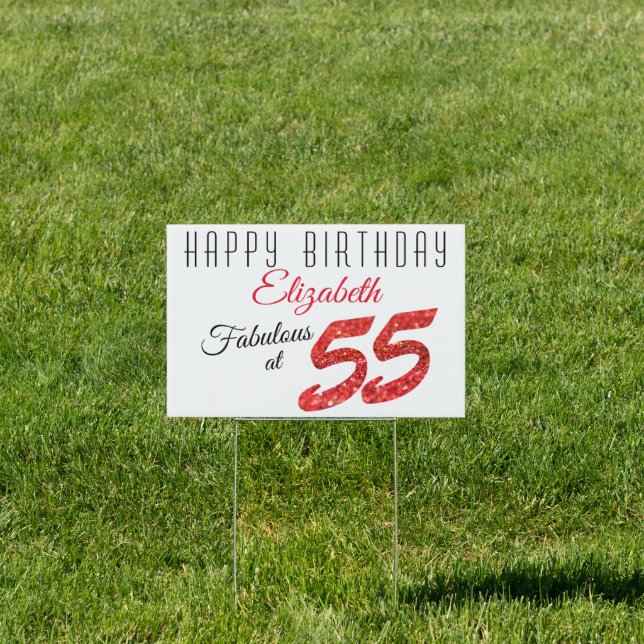 Personalized Name Fabulous at 55 Coral Glitter Sign (Insitu)