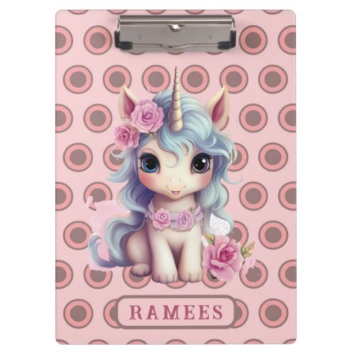 Personalized Name Fairy Baby Unicorn Sparkling Clipboard