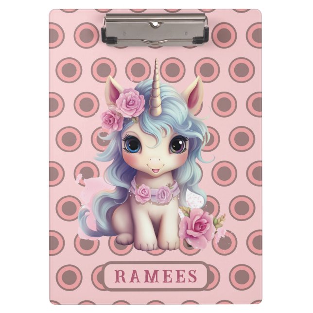 Personalized Name Fairy Baby Unicorn Sparkling Clipboard (Front)