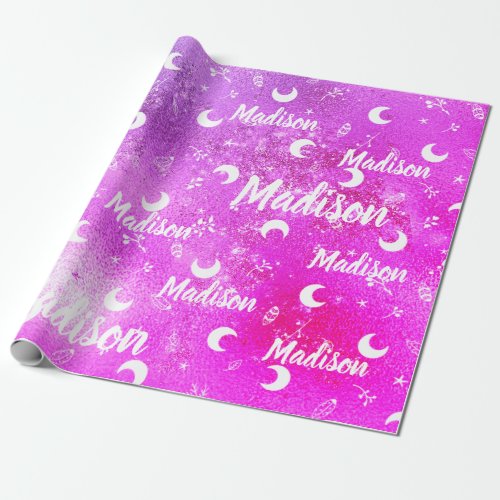 Personalized Name Fairy Chic Vibrant Fuchsia Pink Wrapping Paper