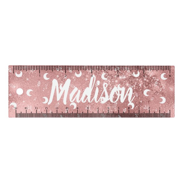 Personalized Name Fairy Pink Moon Rose Gold Chic Ruler (Front)