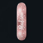 Personalized Name Fairy Pink Moon Rose Gold Chic Skateboard<br><div class="desc">Personalized Name Fairy Pink Rose Gold Girl trendy chic skateboard featuring glitter,  moon,  stars,  botanical leaves. A feminine and cute way to impress your daughter for birthday,  sweet 16 or any feminine event.</div>