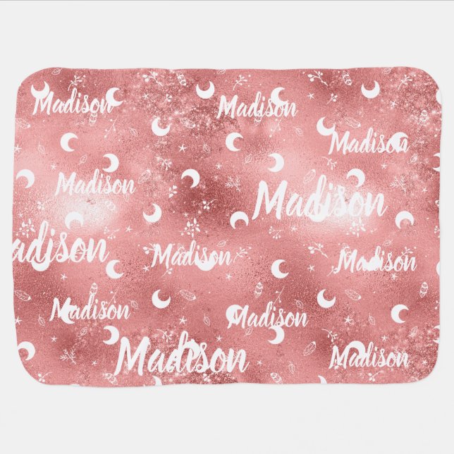 Personalized Name Fairy Pink Rose Gold Girl Baby Blanket (Horizontal)