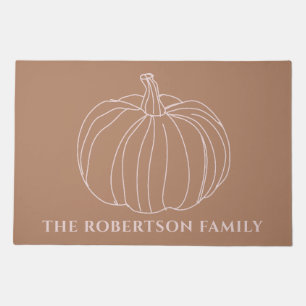 Personalized Name Fall Pumpkin Minimalist Brown  Doormat