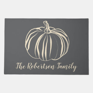 Personalized Name Fall Pumpkin Minimalist Gray Doormat