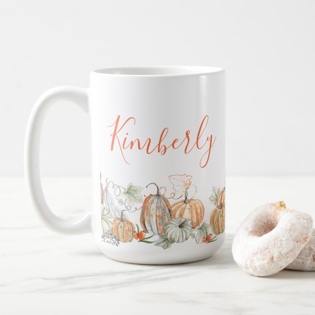 Personalized Name Fall Pumpkins Coffee Mug (With Donut)