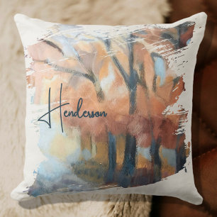 Personalized Name Fall Watercolor Boho Orange Throw Pillow
