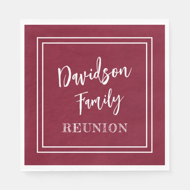 Personalized Name Family Event Burgundy Paper Napkins (Front)