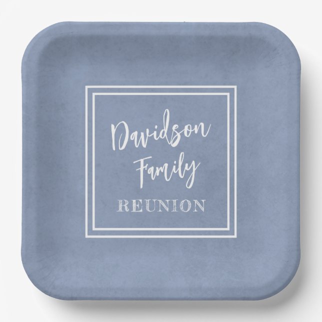 Personalized Name Family Event Dusty Blue Paper Plates (Front)