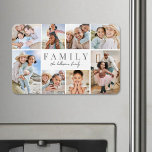 Personalized Name Family Photo Collage Magnet<br><div class="desc">This simple and elegant large magnet is a beautiful way to showcase cherished memories. The design features space for eight photos, arranged in a border around the edges, while keeping the focus on the meaningful text in the center. At the center, "Family" is displayed in a classic serif font, with...</div>