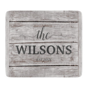 Personalized Name Farmhouse Rustic Faux Old Wood Cutting Board