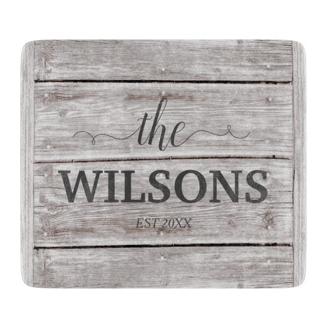 Personalized Name Farmhouse Rustic Faux Old Wood Cutting Board (Front)