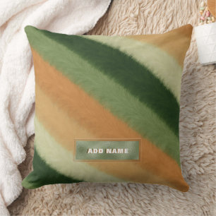 Personalized Name Faux Fur Texture Green Orange Throw Pillow