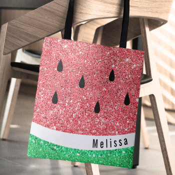 Personalized Name Faux Glitter Watermelon Graphic Tote Bag by amoredesign at Zazzle