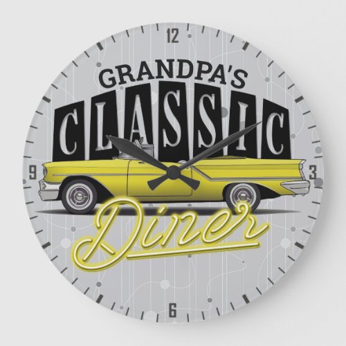 Personalized NAME Faux Neon Classic Car 50s Diner Large Clock