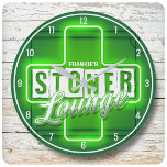Personalized NAME Faux Neon Stoner Lounge Bar Large Clock<br><div class="desc">Personalized NAME Faux Neon Stoner Lounge Bar Wall Clock</div>