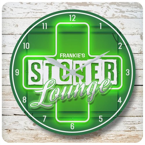 Personalized NAME Faux Neon Stoner Lounge Bar Large Clock