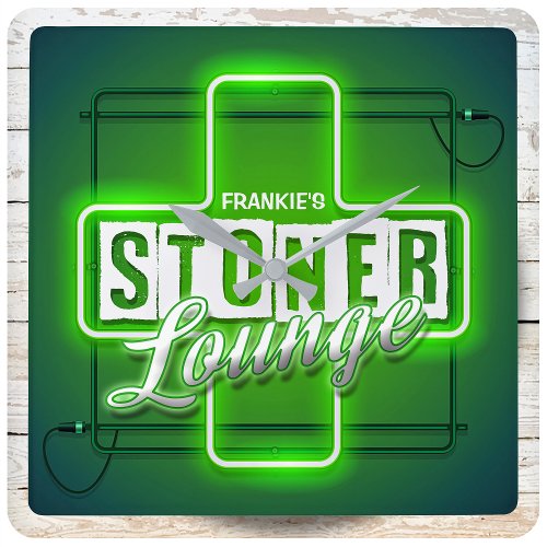Personalized NAME Faux Neon Stoner Lounge Bar Square Wall Clock