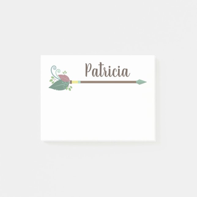 Personalized name feather arrow post it notes (Front)