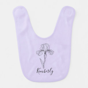 Personalized name February iris Birth Flower Baby Bib