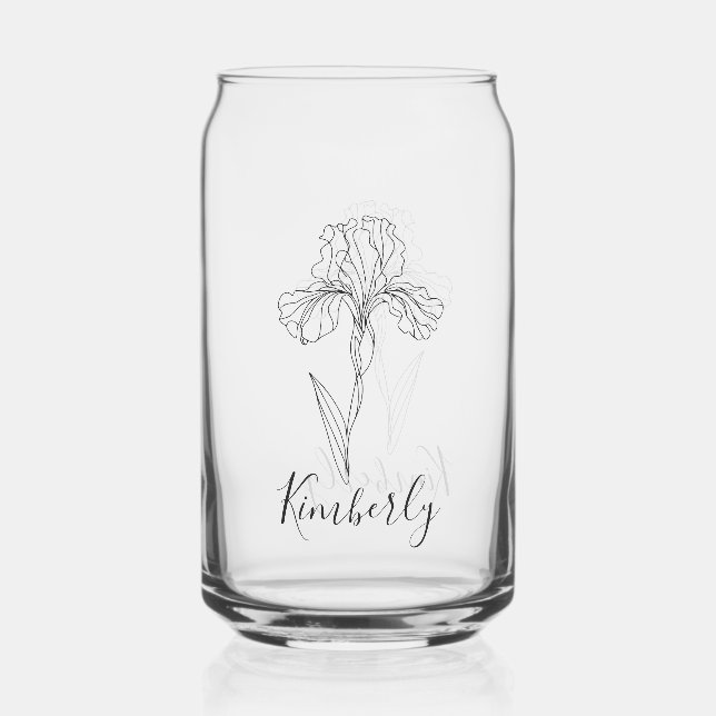 Personalized name February iris Birth Flower Can Glass (Front)